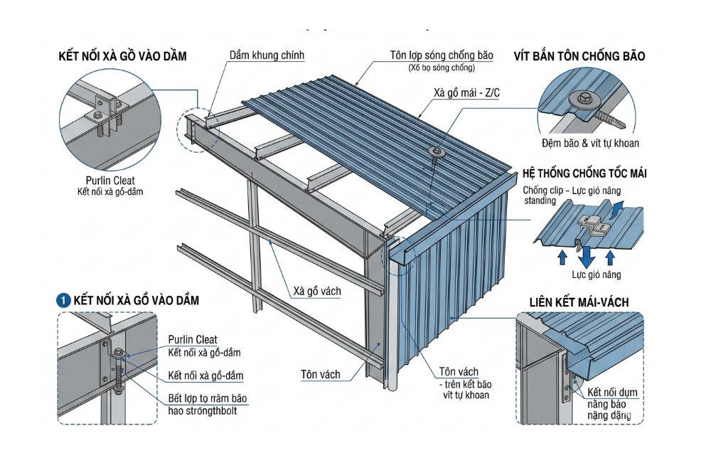 Giải pháp hệ thống mái và bao che chống gió bão